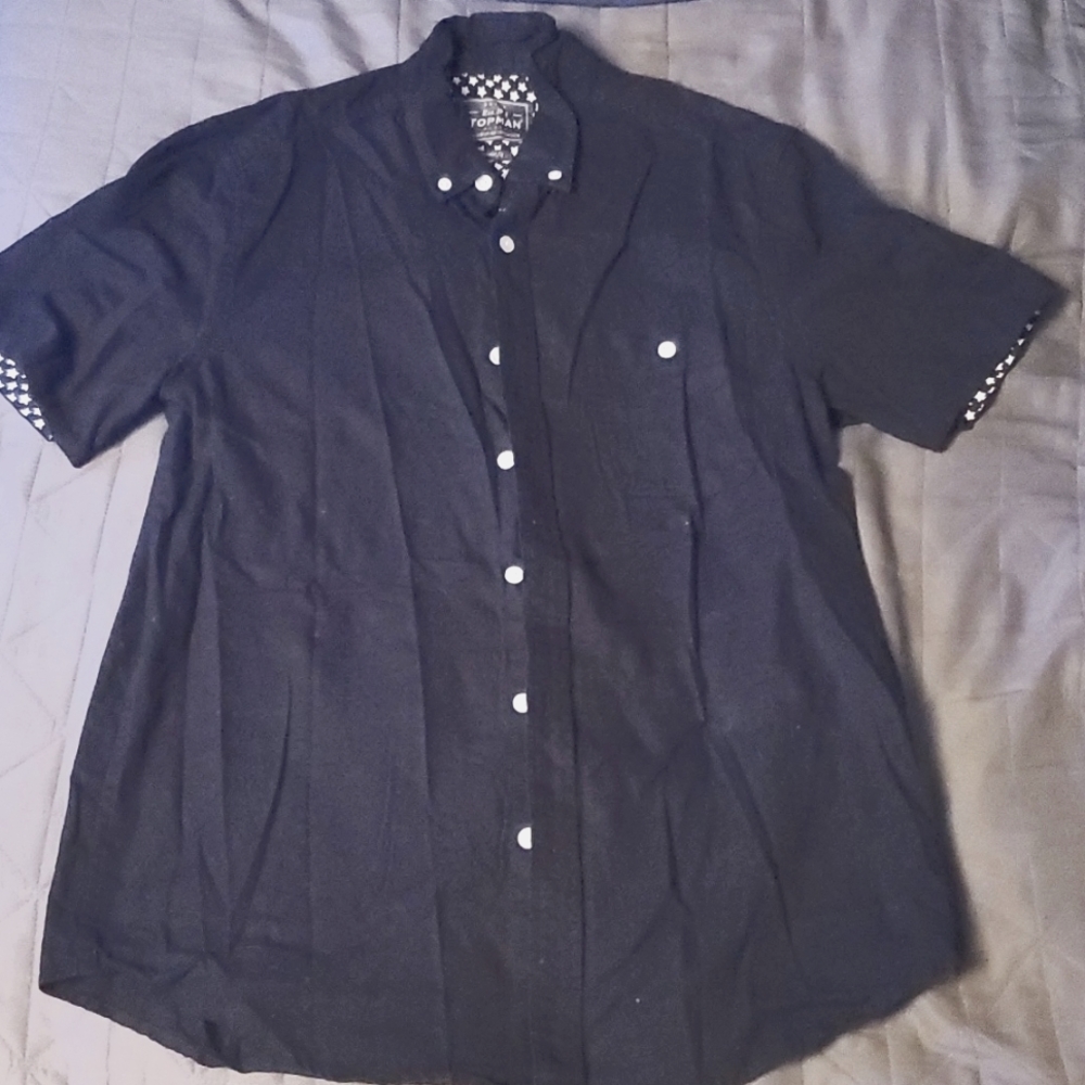 Topman black classic fit short sleeve button up size M